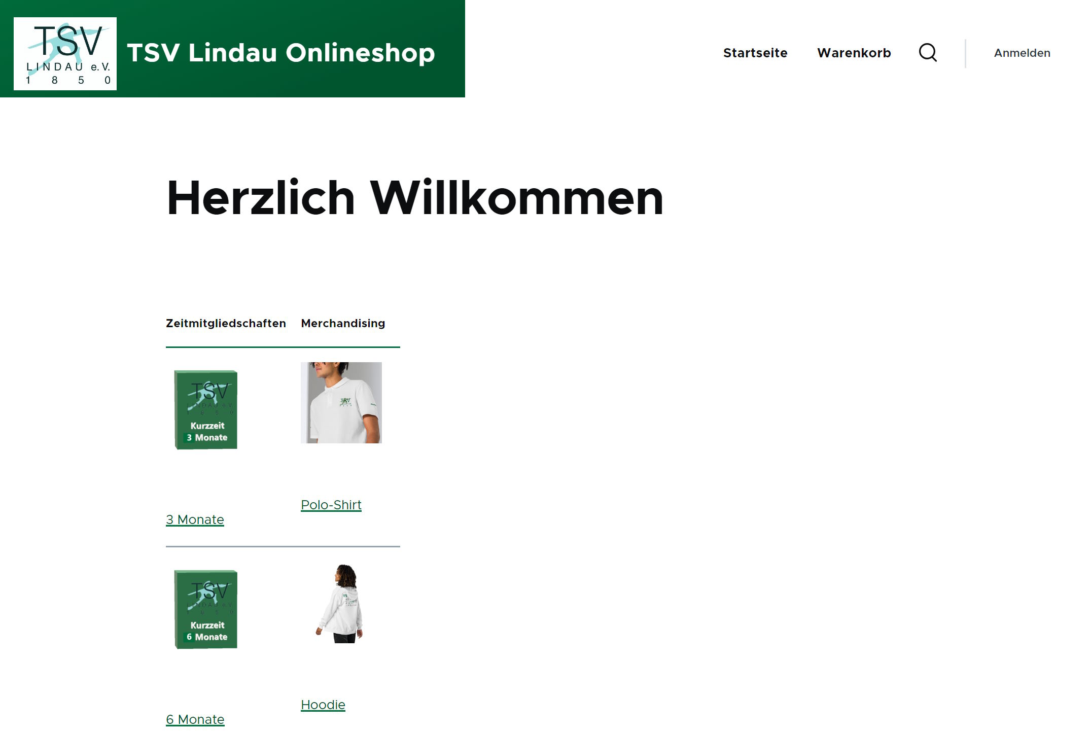 Screenshot vom Onlineshop